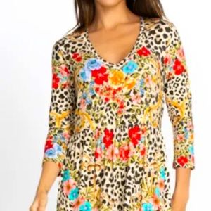 Johnny Was Cheetah tiered tea length dress